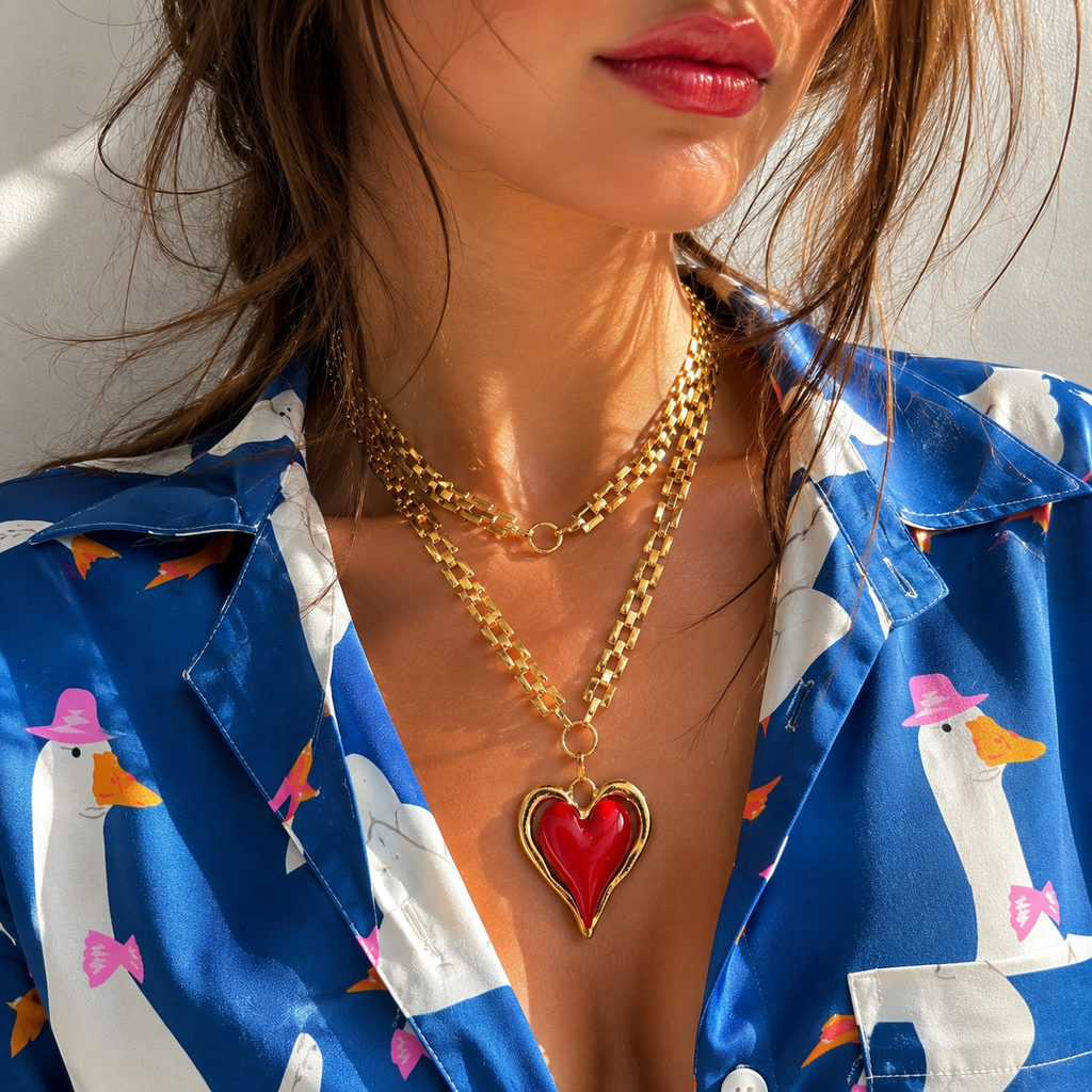 Collier doré à cœur rouge ❤️