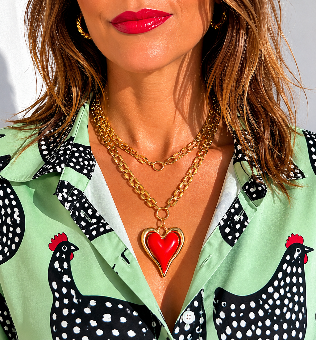 Collier doré à cœur rouge ❤️